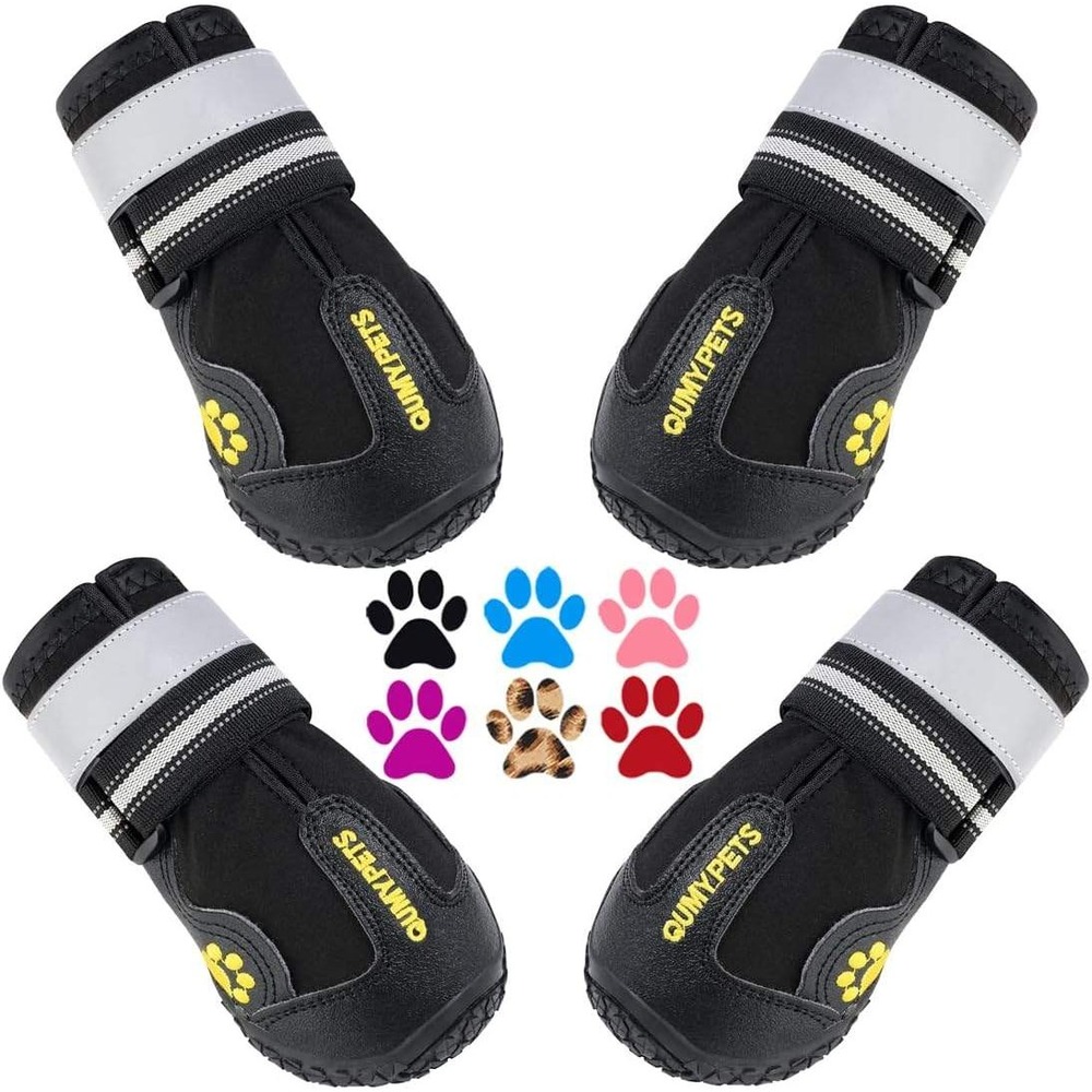 QUMY Dog Boots Waterproof Shoes with Reflective Medium
